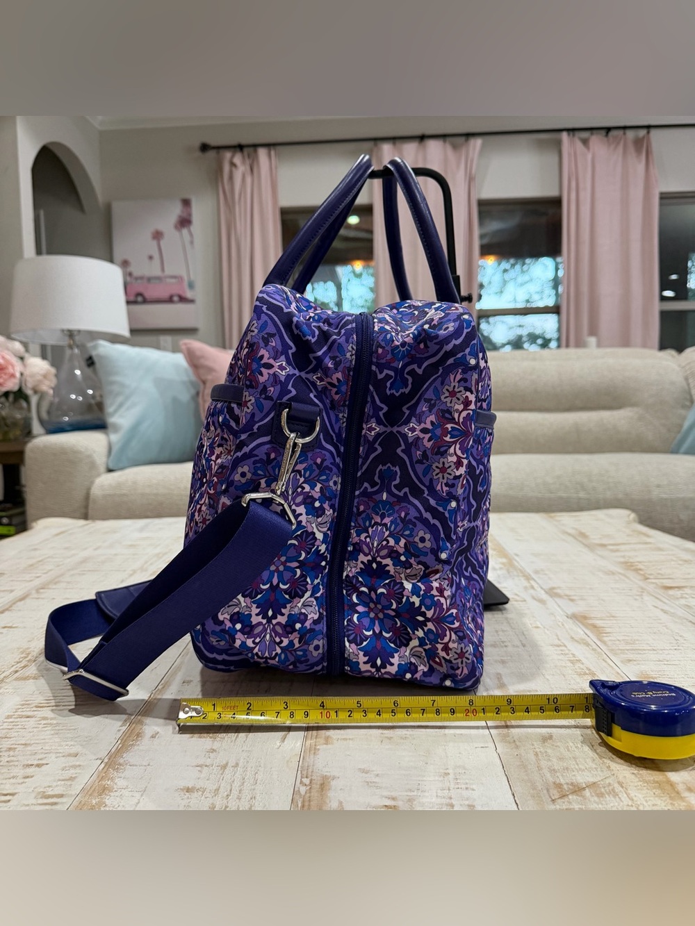 Vera Bradley Iconic Lay Flat Weekender Purple Medallion Travel Duffel Carry On - Picture 2 of 11